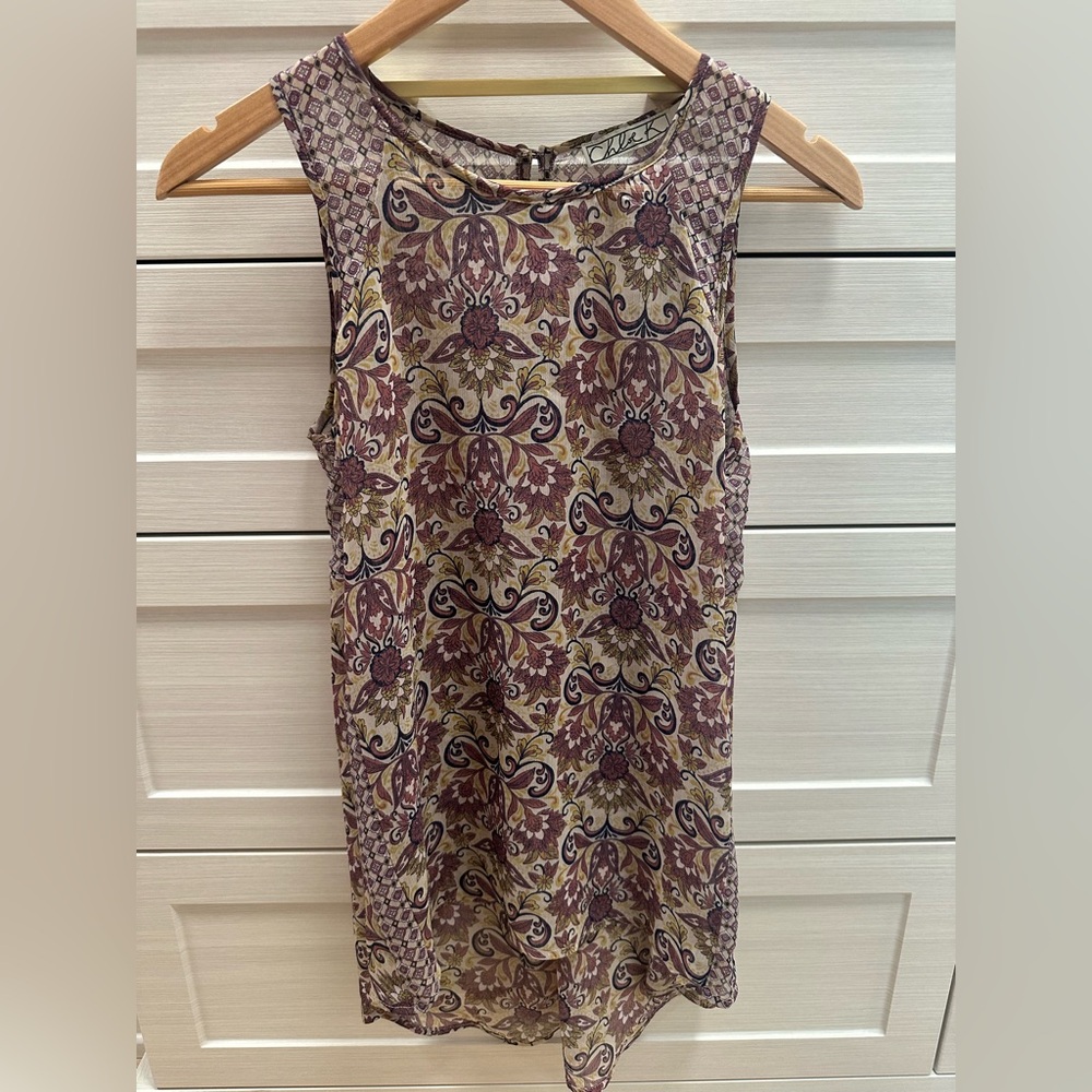 Chloe K Boho Sheer Sleeveless Blouse